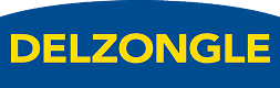 Logo DELZONGLE en grandes lettres jaunes sur un fond bleu foncé, légèrement incurvé en haut.